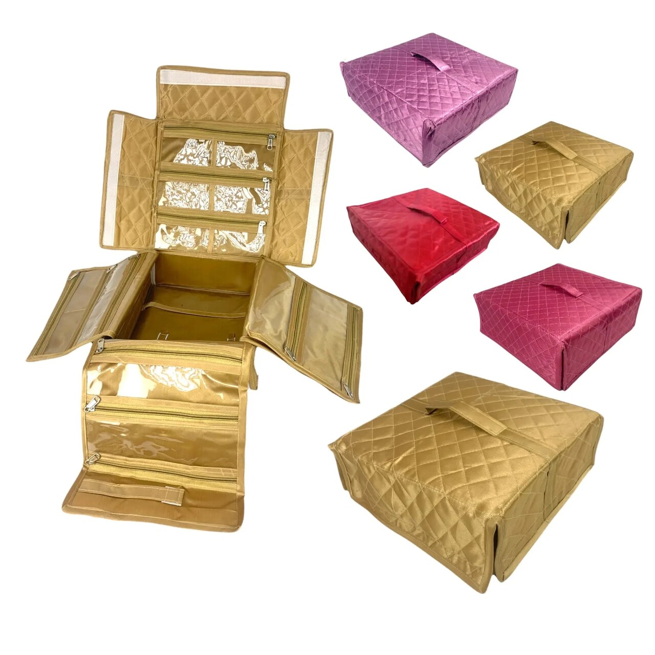 Handmade Jewelry Organizer Foldable Cloth Bag Travel Kit with Transparent Pockets for Earrings Bracelet Traveling Essentials Vanity Housewarming Gift